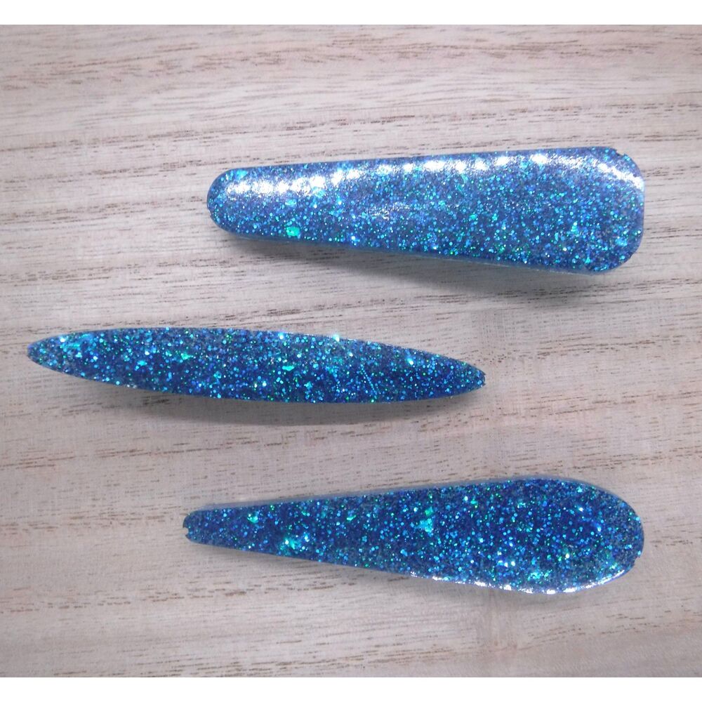 Barrettes Set Of 3 Blue and Teal Glitter